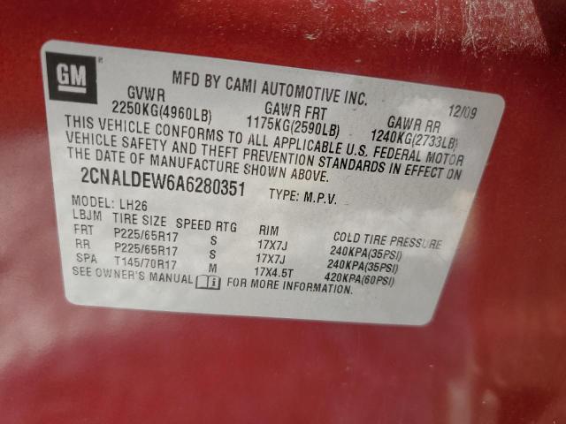 2CNALDEW6A6280351 - 2010 CHEVROLET EQUINOX LT RED photo 12