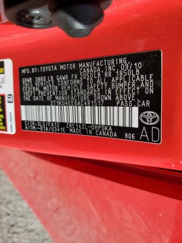 2T1KU4EE6AC481517 - 2010 TOYOTA COROLLA MA RED photo 12