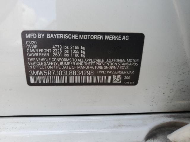 3MW5R7J03L8B34298 - 2020 BMW 330XI Biały zdjęcie 12