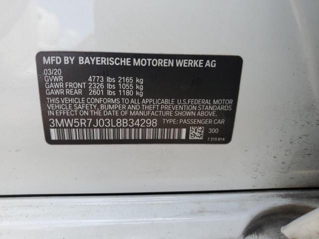 3MW5R7J03L8B34298 - 2020 BMW 330XI WHITE photo 12