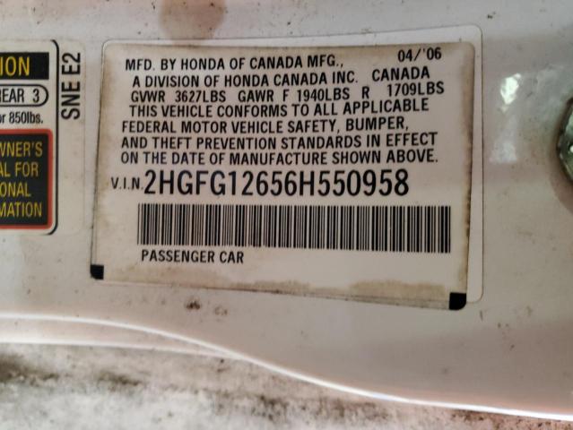 2HGFG12656H550958 - 2006 HONDA CIVIC LX WHITE photo 12