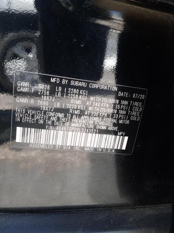 4S4BTGPD2L3243521 - 2020 SUBARU OUTBACK TOURING LDL შავი ფოტო 12