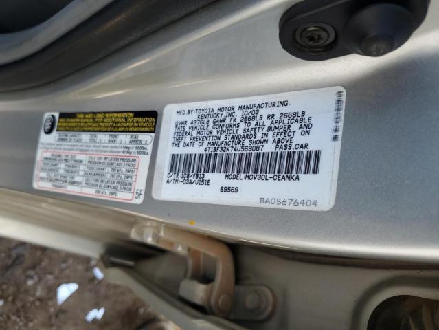 4T1BF32K74U569087 - 2004 TOYOTA CAMRY LE SILVER photo 12