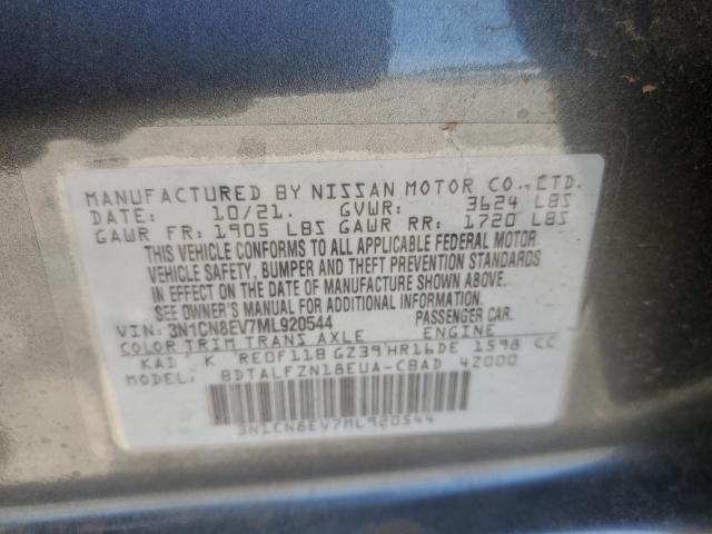 3N1CN8EV7ML920544 - 2021 NISSAN VERSA SV GRAY photo 13