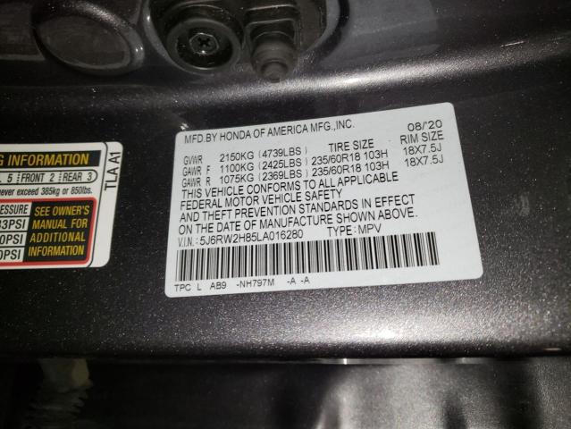 5J6RW2H85LA016280 - 2020 HONDA CR-V EXL CHARCOAL photo 13