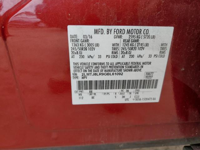 2LMTJ8LR9GBL61092 - 2016 LINCOLN MKX RESERVE 红色 照片 12