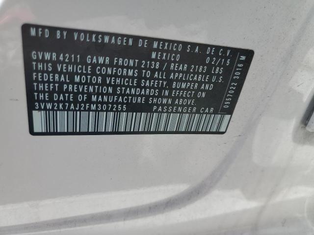 3VW2K7AJ2FM307255 - 2015 VOLKSWAGEN JETTA BASE Սպիտակ լուսանկար 12