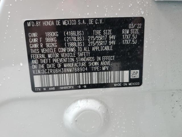 3CZRU6H38NM768904 - 2022 HONDA HR-V LX WHITE photo 12