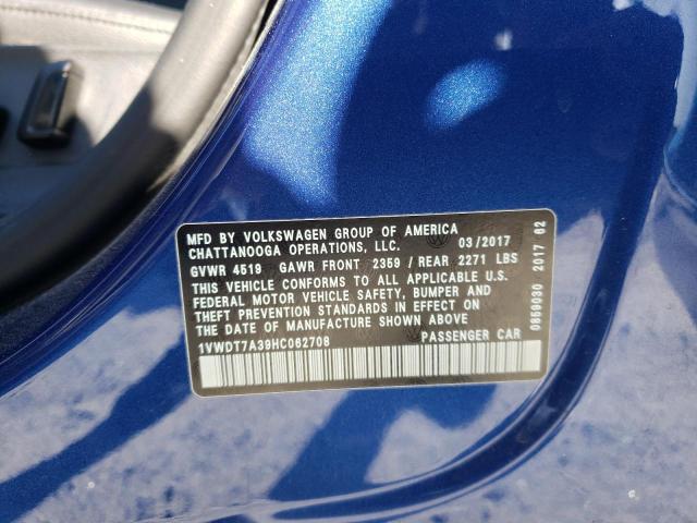 1VWDT7A39HC062708 - 2017 VOLKSWAGEN PASSAT R-LINE Mavi foto 12