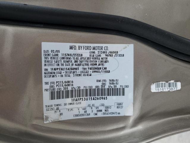 1FAFP53U15A260965 - 2005 FORD TAURUS SE GOLD photo 12