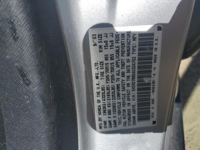 SHSRD78804U204702 - 2004 HONDA CR-V EX SILVER photo 12