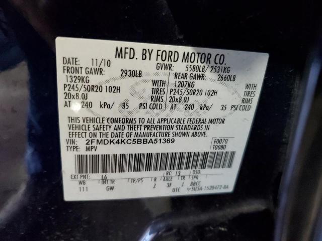 2FMDK4KC5BBA51369 - 2011 FORD EDGE LIMITED BLUE photo 12