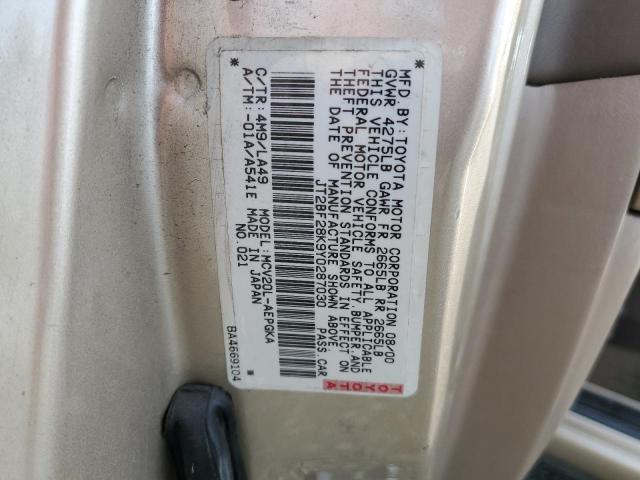 JT2BF28K9Y0287030 - 2000 TOYOTA CAMRY LE TAN photo 12