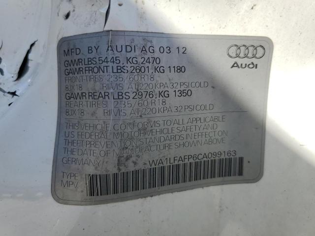 WA1LFAFP6CA099163 - 2012 AUDI Q5 PREMIUM PLUS WHITE photo 12