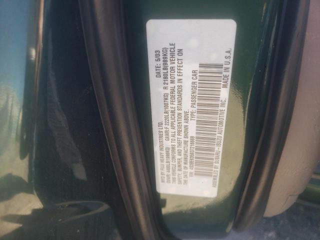 4S3BE635937216669 - 2003 SUBARU LEGACY L GREEN photo 12