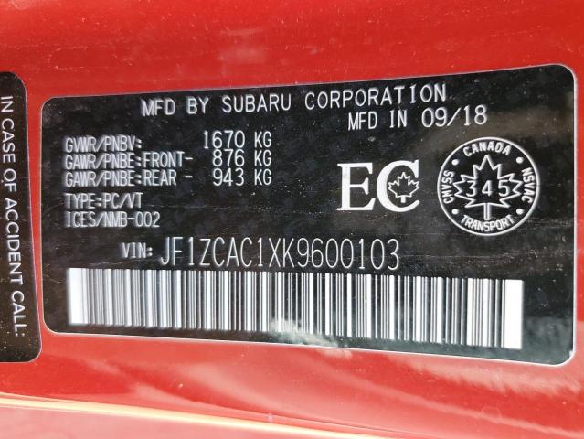 JF1ZCAC1XK9600103 - 2019 SUBARU BRZ LIMITED RED photo 12