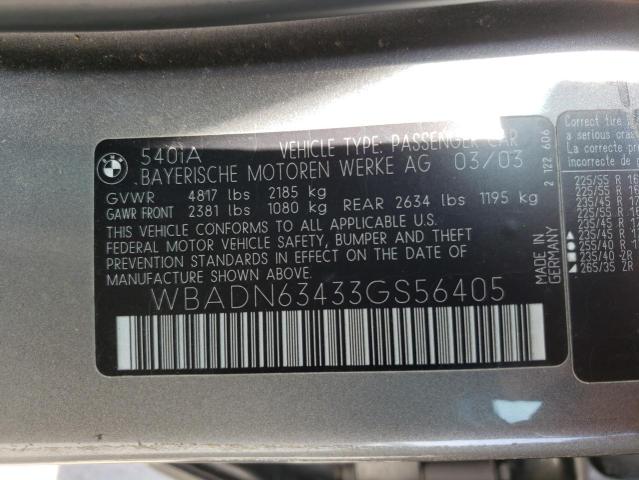 WBADN63433GS56405 - 2003 BMW 540 I AUTOMATIC SILVER photo 10