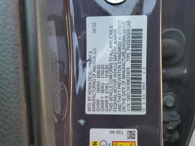 19XFL1H74NE014619 - 2022 HONDA CIVIC EXL ლურჯი ფოტო 12