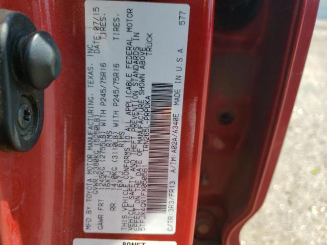 5TFJX4GN1FX050561 - 2015 TOYOTA TACOMA DOUBLE CAB PRERUNNER RED photo 12