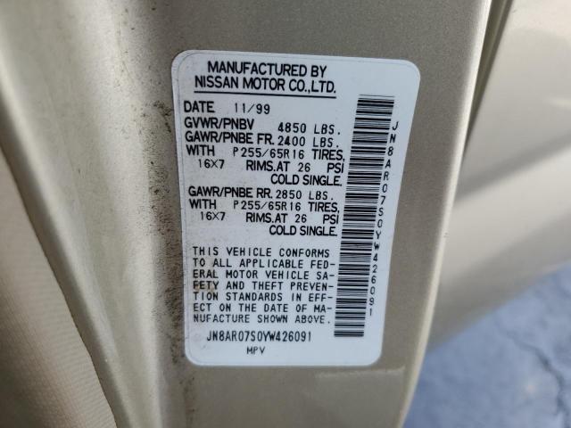 JN8AR07S0YW426091 - 2000 NISSAN PATHFINDER LE 金色 照片 13