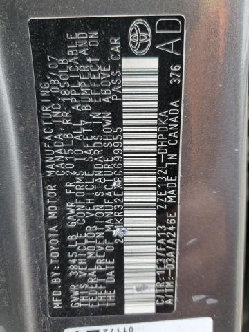 2T1KR32EX8C699955 - 2008 TOYOTA COROLLA MA XR GRAY photo 12