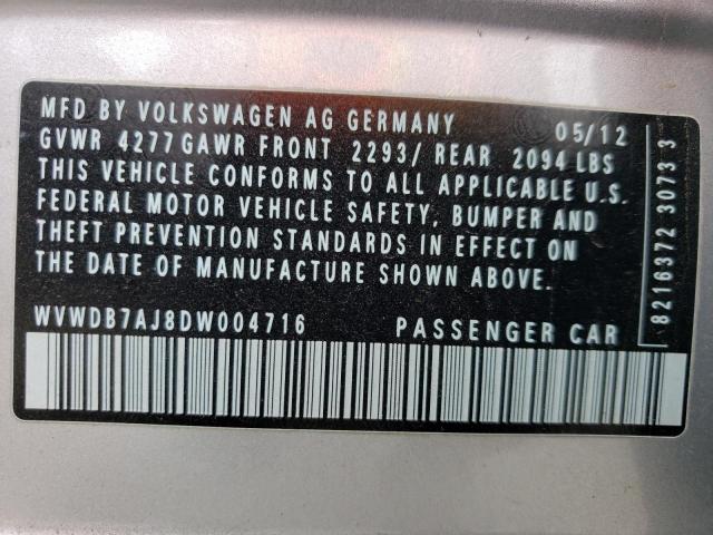 WVWDB7AJ8DW004716 - 2013 VOLKSWAGEN GOLF SILVER photo 12