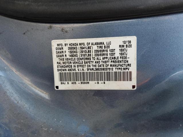 5FNRL38629B037512 - 2009 HONDA ODYSSEY EXL BLUE photo 13