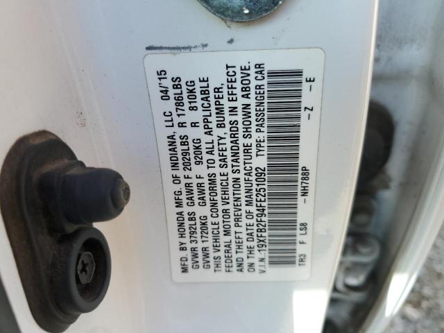 19XFB2F94FE251092 - 2015 HONDA CIVIC EXL WHITE photo 12