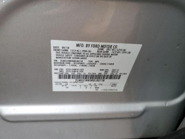 2LMHJ5NK0KBL00758 - 2019 LINCOLN MKT SILVER photo 12