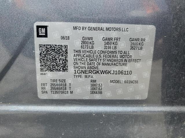 1GNERGKW6KJ106110 - 2019 CHEVROLET TRAVERSE LT 灰色 照片 13