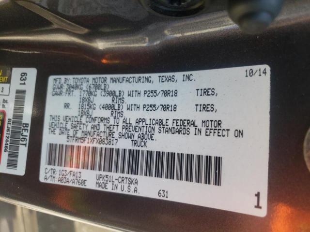 5TFRM5F1XFX083817 - 2015 TOYOTA TUNDRA DOUBLE CAB SR/SR5 GRAY photo 12