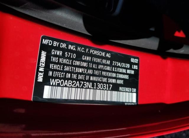 WP0AB2A73NL130317 - 2022 PORSCHE PANAMERA 4S RED photo 10