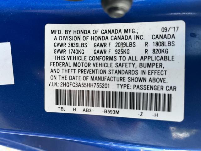 2HGFC3A55HH755201 - 2017 HONDA CIVIC SI BLUE photo 10