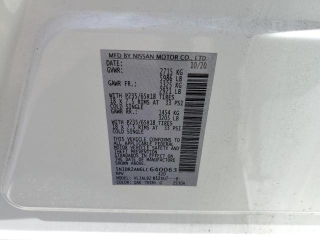 5N1DR2AN6LC640063 - 2020 NISSAN PATHFINDER S WHITE photo 12