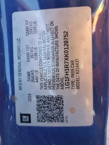 1G1FH1R7XK0128752 - 2019 CHEVROLET CAMARO SS BLUE photo 12