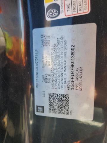 1G1FF1R79K0138002 - 2019 CHEVROLET CAMARO SS BLACK photo 12