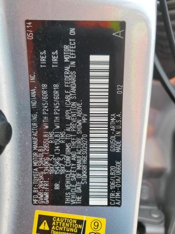 5TDKKRFH6ES029270 - 2014 TOYOTA HIGHLANDER XLE 银色 照片 13