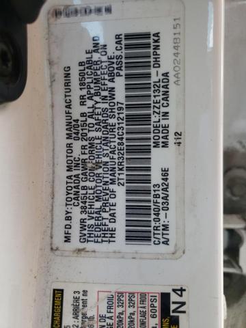 2T1KR32E84C312197 - 2004 TOYOTA COROLLA MA XR WHITE photo 12