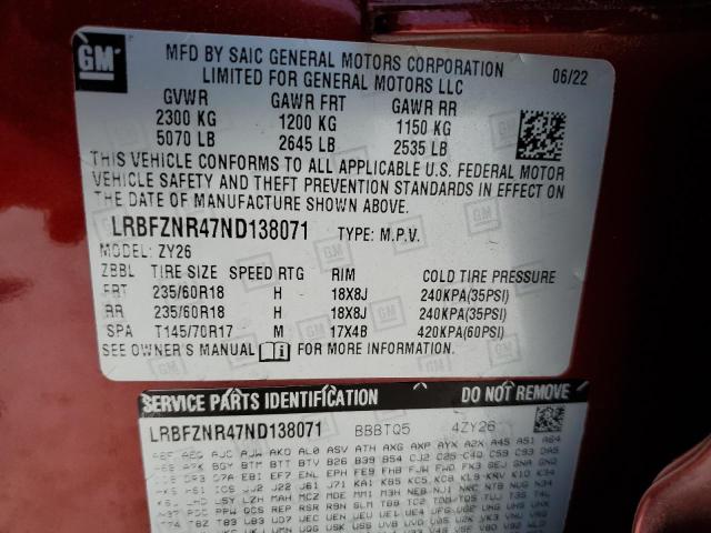 LRBFZNR47ND138071 - 2022 BUICK ENVISION ESSENCE Բորդո լուսանկար 13