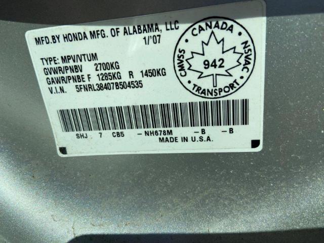 5FNRL38407B504535 - 2007 HONDA ODYSSEY EX GRAY photo 13