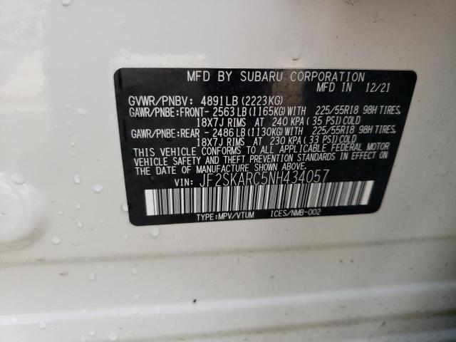 JF2SKARC5NH434057 - 2022 SUBARU FORESTER TOURING 白色 照片 13