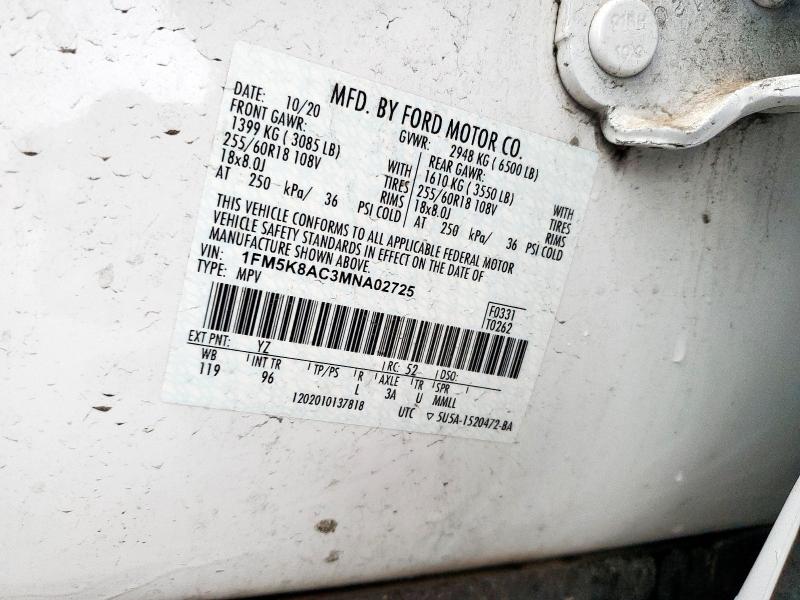 1FM5K8AC3MNA02725 - 2021 FORD EXPLORER POLICE INTERCEPTOR Ağ foto 13