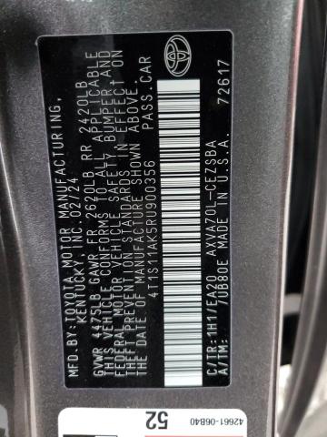 4T1S11AK5RU900356 - 2024 TOYOTA CAMRY SE NIGHT SHADE CHARCOAL photo 12