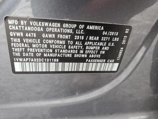 1VWAP7A32DC131188 - 2013 VOLKSWAGEN PASSAT S GRAY photo 12