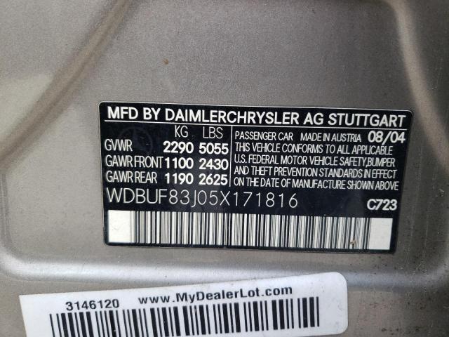 WDBUF83J05X171816 - 2005 MERCEDES-BENZ E 500 4MATIC SILVER photo 12