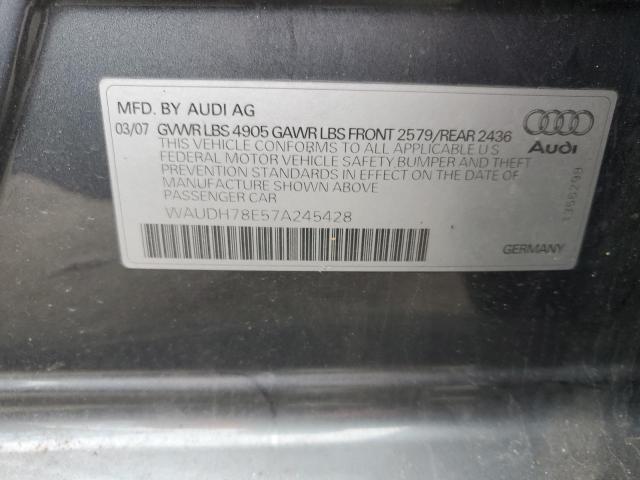 WAUDH78E57A245428 - 2007 AUDI A4 3.2 QUATTRO GRAY photo 12