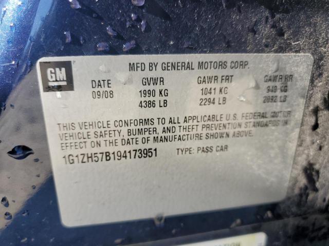 1G1ZH57B194173951 - 2009 CHEVROLET MALIBU 1LT BLUE photo 12