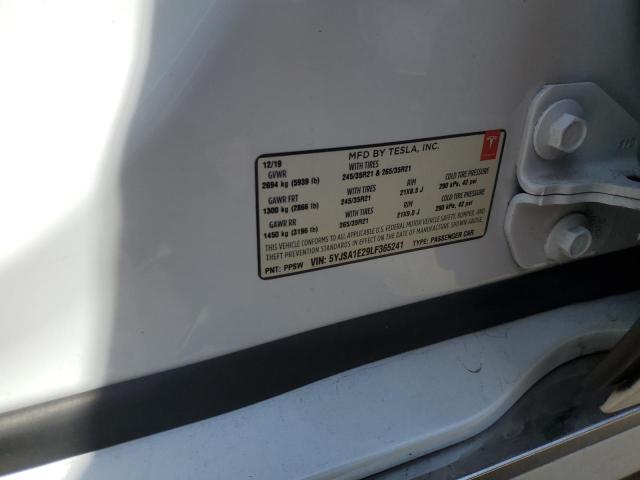 5YJSA1E29LF365241 - 2020 TESLA MODEL S WHITE photo 12