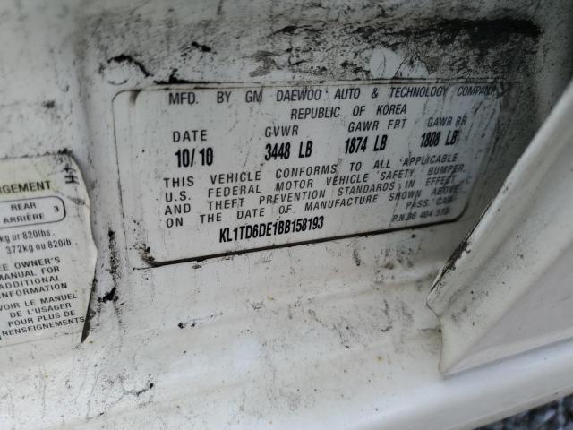 KL1TD6DE1BB158193 - 2011 CHEVROLET AVEO LS Ağ foto 12