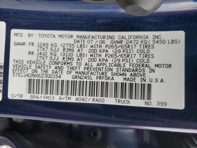 5TELU42NX6Z300154 - 2006 TOYOTA TACOMA DOUBLE CAB BLUE photo 12